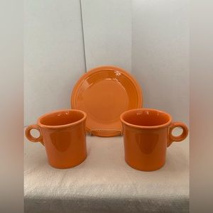 Fiesta ware Tangerine One Salad Plate and Two Tom & Jerry Coffee Mugs